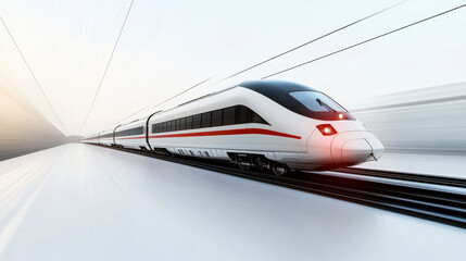 Sunset train on modern tracks
