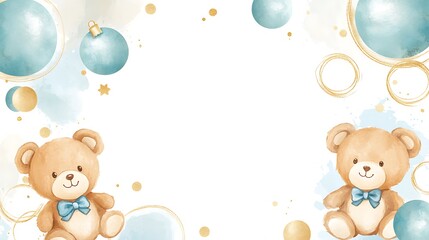 Watercolor teddy bear frame background