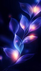 Obraz premium A beautiful abstract illustration of glowing leaves in vibrant shades of blue and purple, creating an enchanting visual experience.