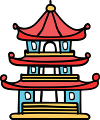 Colorful Vector Illustration of a Traditional Pagoda