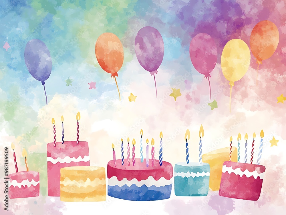 Wall mural Watercolor birthday frame background