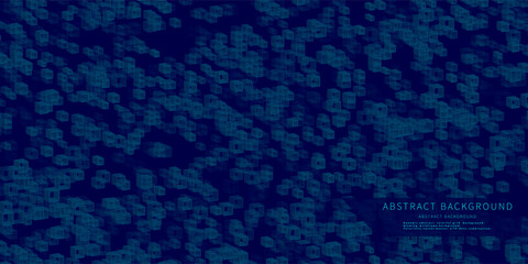 Abstract background chaotic size blue pixels and 3d rectangles. Rectangle mosaic design. Vector Illustration.