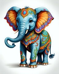 Colorful ornate elephant illustration, decorative design.