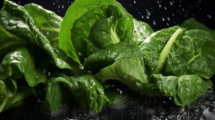 Pile of fresh collard green with glistening droplets of water. Advertising photography. Neural network ai generated art