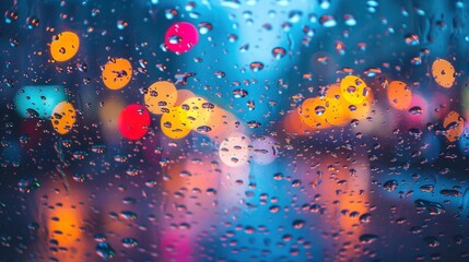 Urban Raindrops: Close-Up Splashes Against the Blurry Backdrop of a Bustling City Street