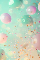 Pastel Colored Abstract Birthday Background with Balloons and Airy Confetti for Celebration Design