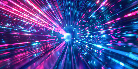 Colorful neon tunnel with glowing lights at night