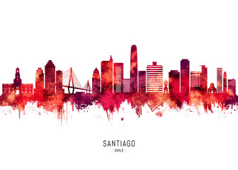 Naklejka premium Santiago Chile Skyline Red