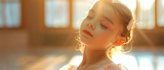 A photorealistic image of a young girl taking a ballet lesson in a studio