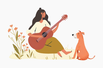 Woman playing guitar outdoors