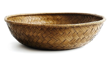 Fototapeta premium A rustic woven bamboo basket and rattan bowl, handcrafted with eco-friendly charm and vintage appeal.