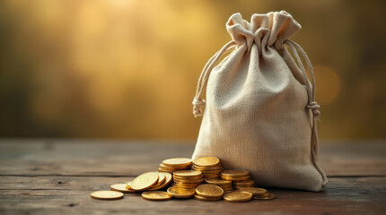 Money bag with up arrow. Rise of profits. gold coin ,canvas bag 