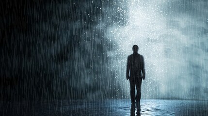 a shadow of someone in the rain