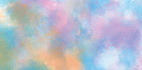 Pastel colors wet effect hand drawn soft watercolor background, Abstract cloudy gradient background with multicolor cloudy stains, multicolor clouds texture watercolor picture painting illustration.