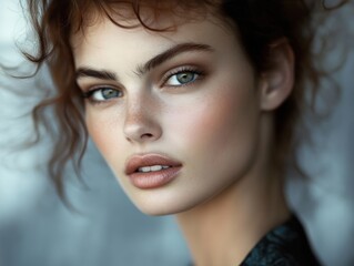 Fototapeta premium Feminine and gentle woman with pixie cut, glowing perfect skin, beauty industry, beauty and health.