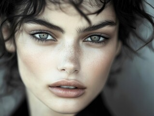Fototapeta premium Feminine and gentle woman with pixie cut, glowing perfect skin, beauty industry, beauty and health.