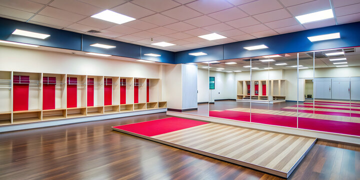 Cheerleading practice room with spring floors, wall mirrors
