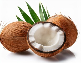 Set of delicious coconuts on white background
