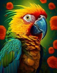 Fototapeta premium colorful parrot ara bird on green background