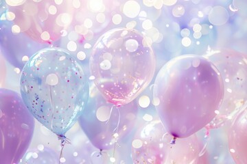 Dreamy Pastel Birthday Background with Translucent Balloons and Scattered Confetti - Perfect for Party Invitations