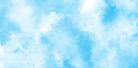 Cloudy and grunge brush painted blue sky Water color background, painted mottled blue paper texture vintage marble effect blue background, Grunge aquarelle painted blue sky texture.
