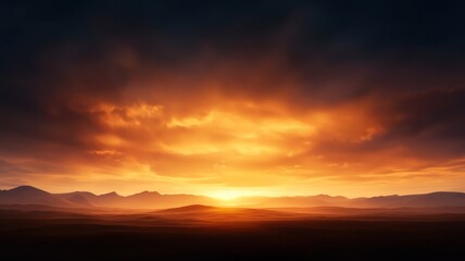Fototapeta premium Breathtaking sunset over mountains, showcasing vibrant colors and dramatic clouds creating a serene atmosphere.