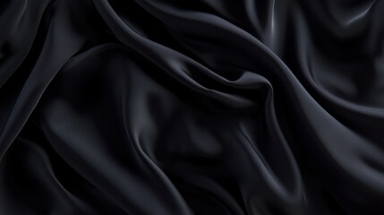 Obraz premium Luxurious matte black silk draping softly with intricate folds and delicate highlights, creating a refined and elegant texture perfect for sophisticated backgrounds