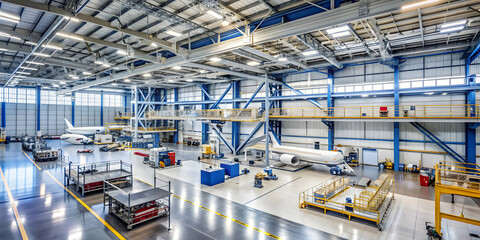 High-tech aerospace manufacturing facility producing precision components for aircraft and spacecraft