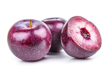 Plums isolated on White Background, closeup , ai