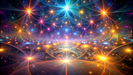 Naklejka premium Mystical lights illuminating intricate fractal realms , abstract, digital art, fantasy, glowing, complexity