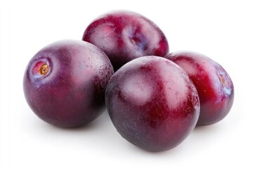 Fototapeta premium Plums isolated on White Background, closeup , ai