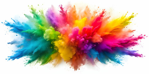 Fototapeta premium Colorful explosion of paint powder on white background, paint, colorful, explosion, powder, vibrant, abstract, art, creative, burst