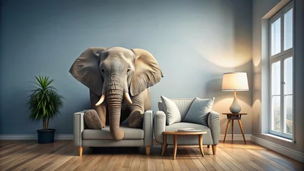  A humorous concept of an elephant sitting in a living room, elephant, living room, home decor, funny © janya