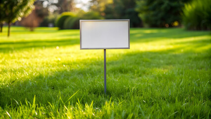 Yard sign on grass with copy space, temporary, blank, yard sign, grass, shallow depth of field, copy space