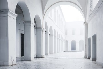 Naklejka premium Minimalistic white building with round arches. Surreal architecture.