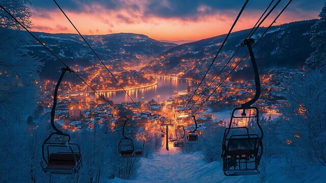 A summer evening's panoramic view of the city from a ski lift