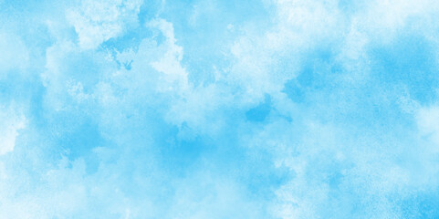 Cloudy and grunge brush painted blue sky Water color background, painted mottled blue paper texture vintage marble effect blue background, Grunge aquarelle painted blue sky texture.