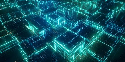 Fototapeta premium Abstract futuristic neon light lines in a grid pattern.