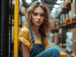 A woman working in sorting warehouse.
