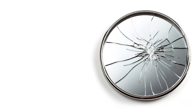 cracked mirror with broken glass. superstition wives tale meaning seven 7 years of bad luck. isolated