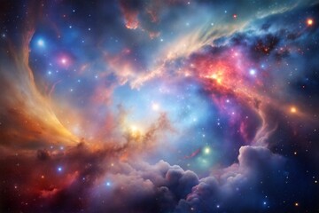 Obraz premium Colorful nebula with glowing stars and swirling clouds