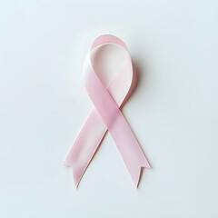 Pink ribbon tied into a bow, a symbol of breast cancer awareness.