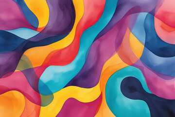 Obraz premium A colorful abstract pattern with swirling shapes, Watercolor illustration, Generative AI