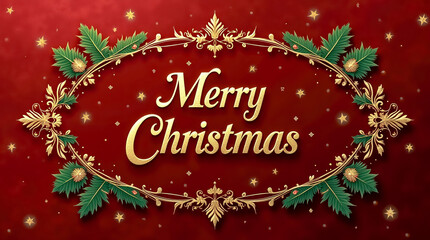 This vibrant Merry Christmas banner showcases rich red and emerald green tones, beautifully complemented by intricate gold designs, creating a festive atmosphere