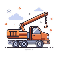 Fototapeta premium Playful orange crane truck icon illustrating construction and heavy machinery
