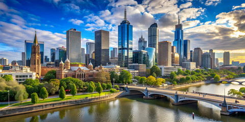 Obraz premium Panorama view of beautiful Melbourne cityscape skyline, Melbourne, cityscape, skyline, urban, buildings