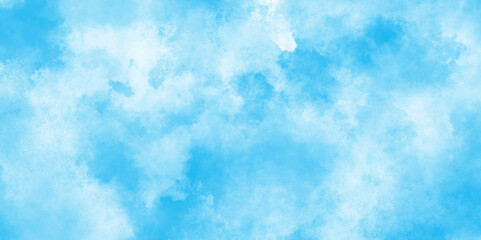 Cloudy and grunge brush painted blue sky Water color background, painted mottled blue paper texture vintage marble effect blue background, Grunge aquarelle painted blue sky texture.