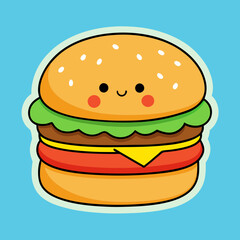 Burger in cartoon style. Cartoon burger with eyes. Isolated objects on white background. Vector illustration. Good for posters, t shirts, postcards. Design concept for cat cafe menu. stock illustratio