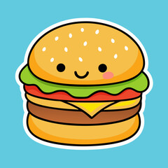 Burger in cartoon style. Cartoon burger with eyes. Isolated objects on white background. Vector illustration. Good for posters, t shirts, postcards. Design concept for cat cafe menu. stock illustratio