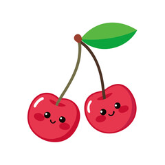 Sweet vector cute little cherry on white background
